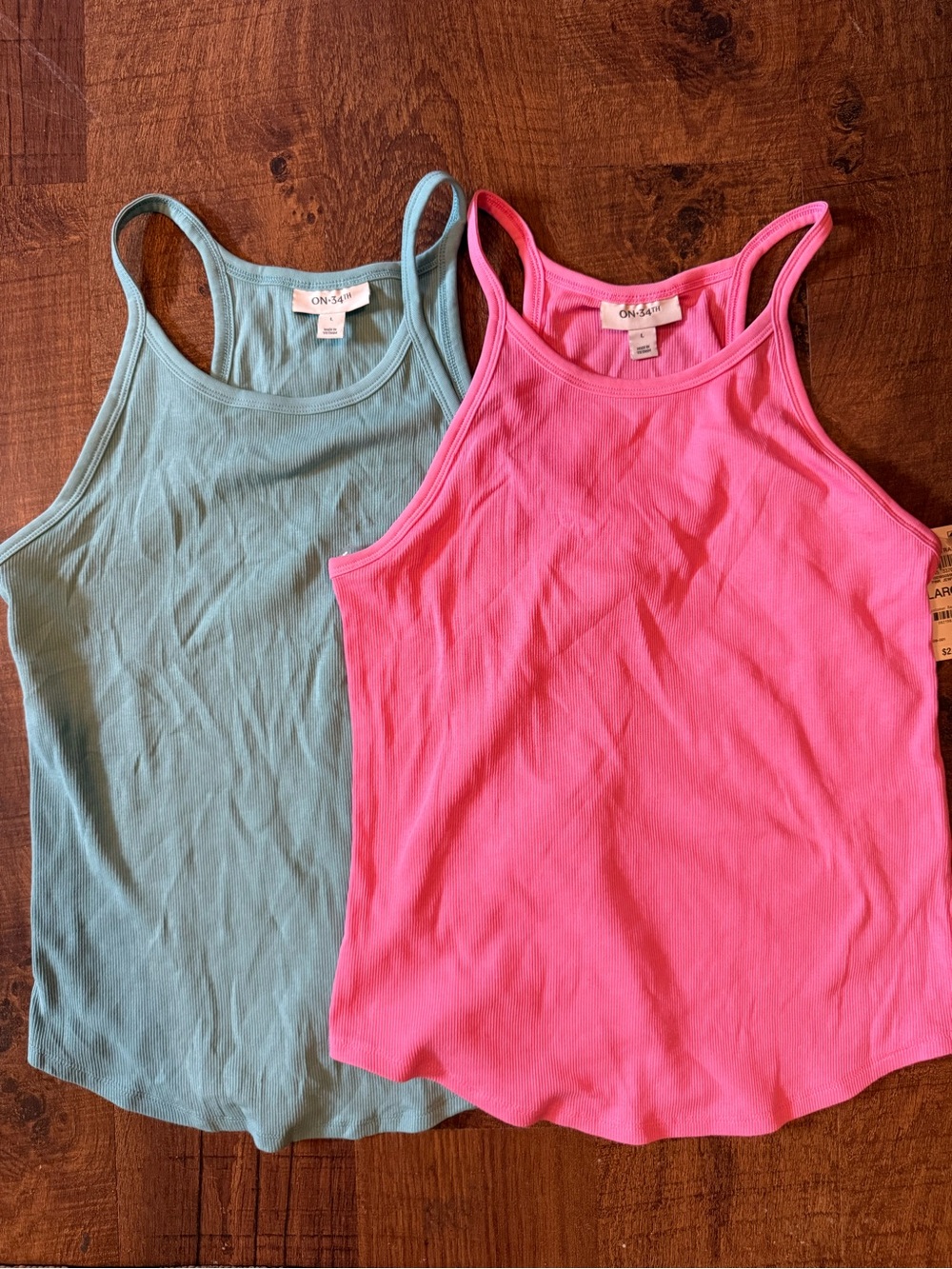 ON-34th Ribbed Tank Tops - Pink & Light Blue